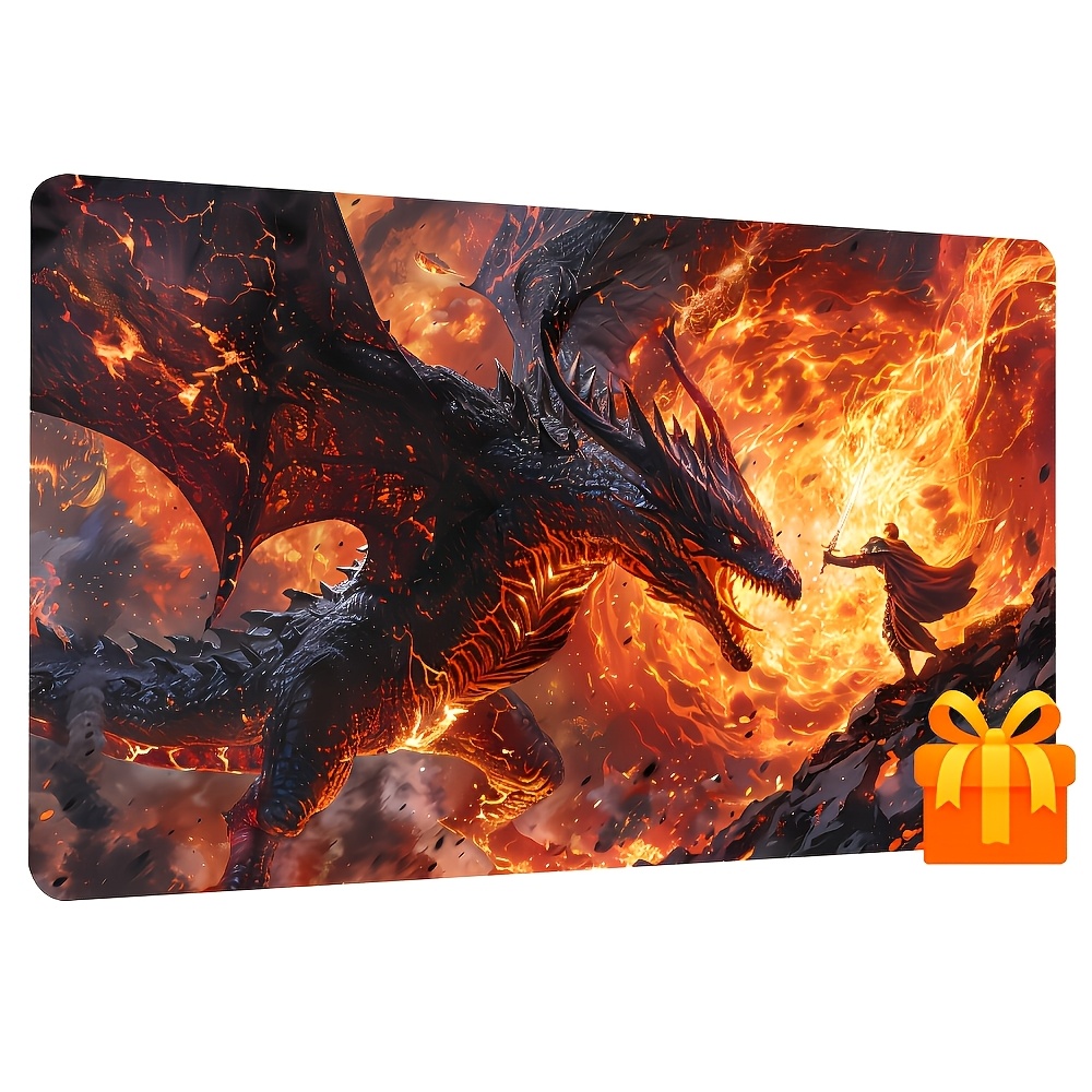Fiery Dragon Playmat with Non-Slip Rubber Base